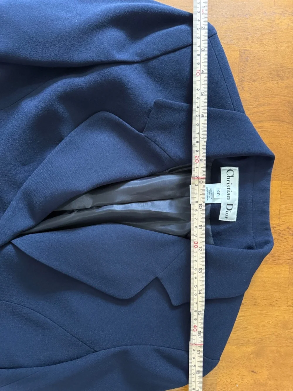 90’s Vintage Christian Dior Navy Double Breasted Cropped Blazer Jacket 4 Petite